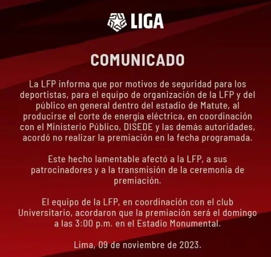 El comunicado de LFP (Captura)