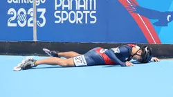 Emanuelle Silva sufrió una dura caída en la final de los 500 metros en el patinaje en velocidad. (Foto de Alejandro Pagni/Santiago 2023 vía Photosport)