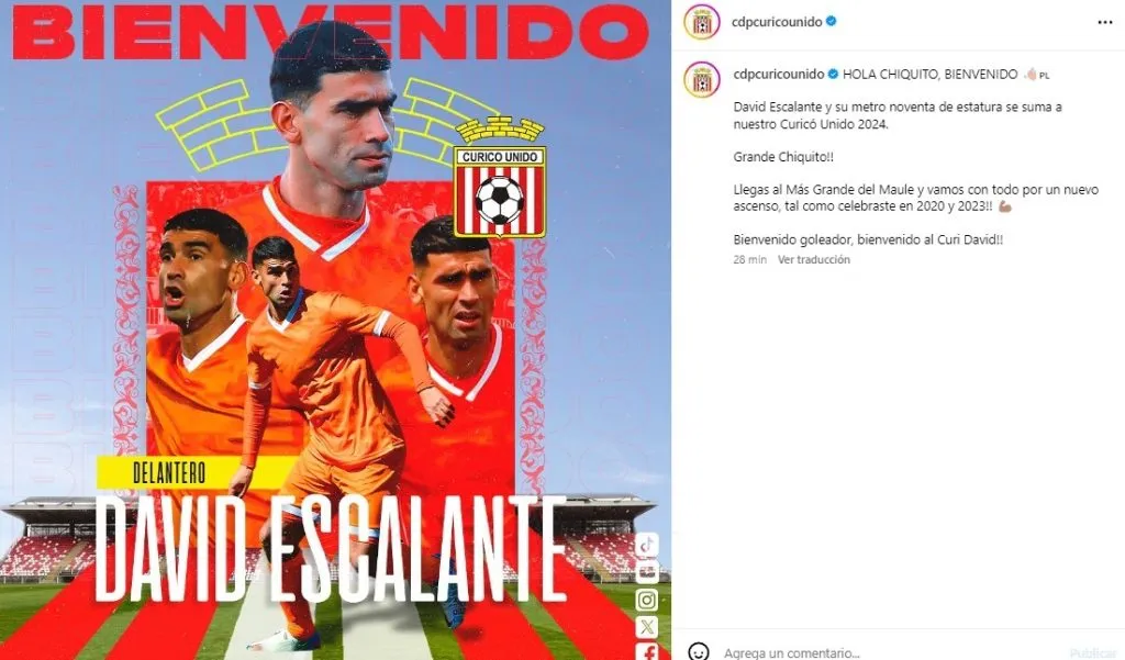 Curicó Unido anunció el fichaje de David Escalante