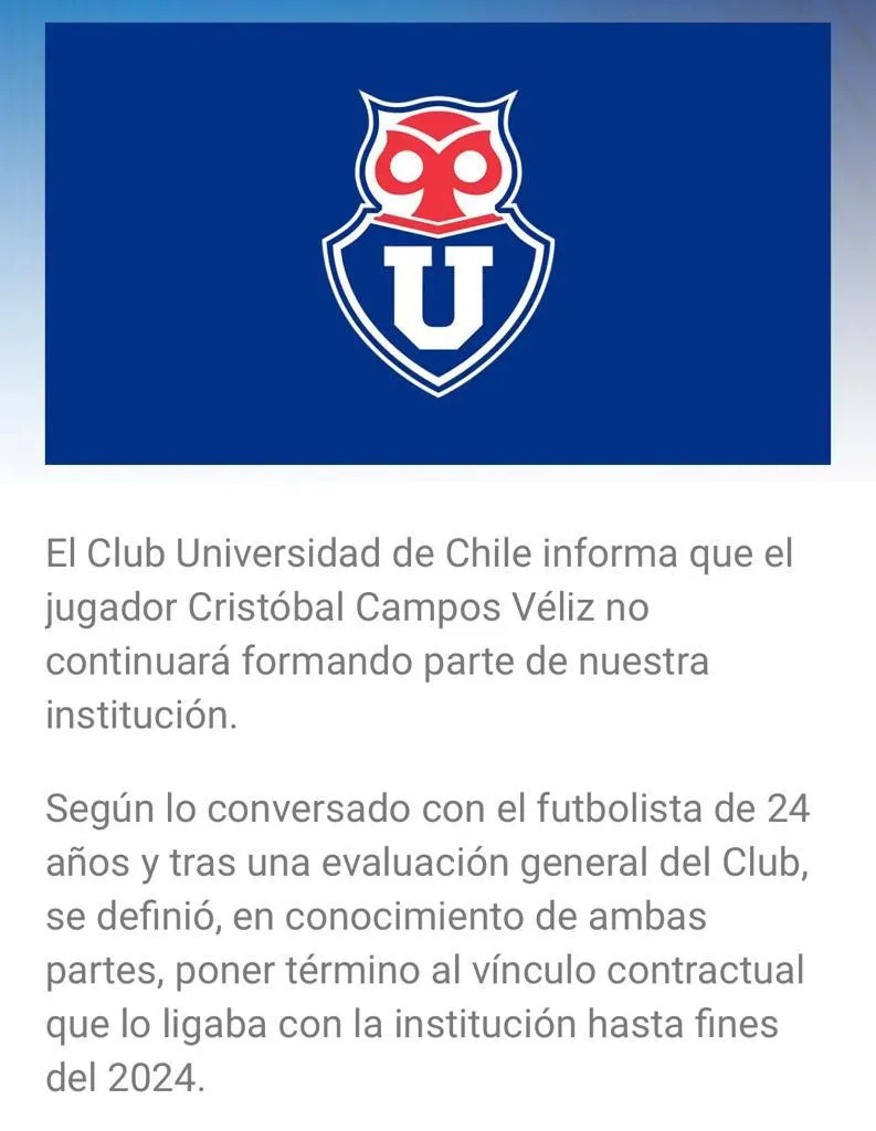 El comunicado de Universidad de Chile (Captura udechile.cl )