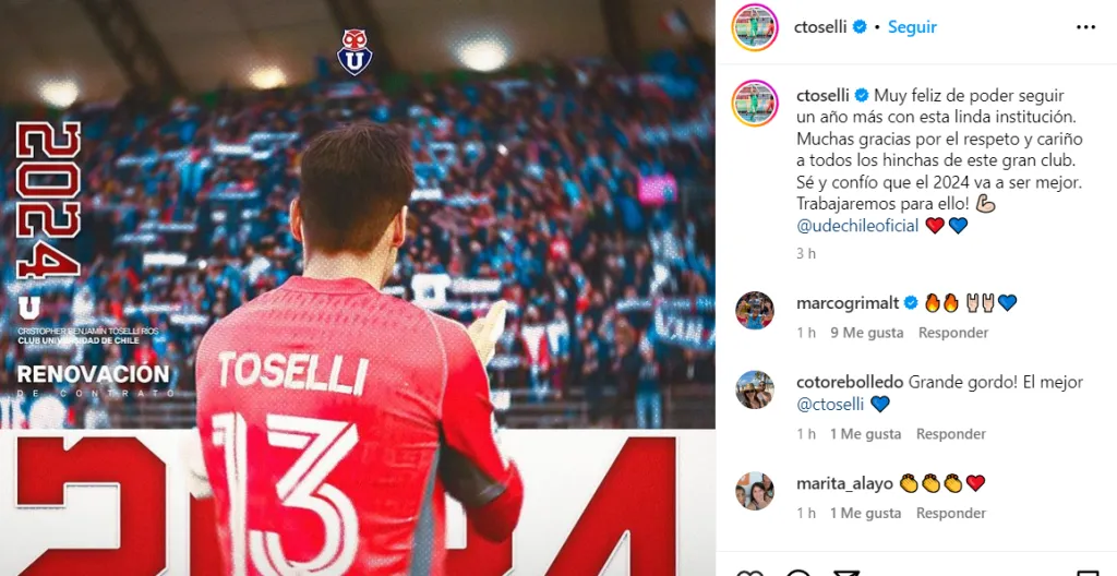 El mensaje de Toselli en su renovación con la U | FOTO: Instagram