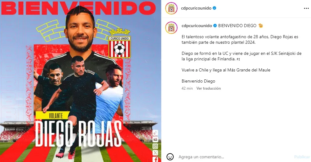 Diego Rojas se incorpora a Curicó Unido para la temporada 2024