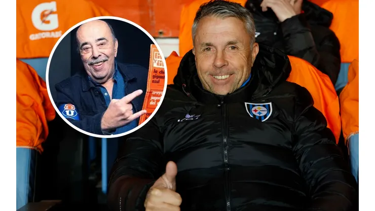 Tito Awad muestra su felicidad por la llegada de Gustavo Álvarez a la banca de la Universidad de Chile (Foto: Photosport)