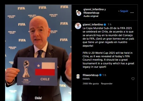 Así, informó Gianni Infantino que el mundial será en Chile (Instagram)