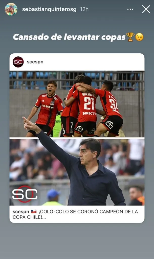 Captura de la historia de Instagram de Sebastián Quinteros (@sebastianquinterosg).
