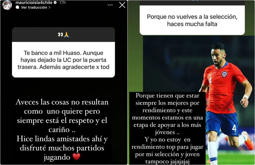 Las respuestas de Mauricio Isla sobre la UC y La Roja (Instagram @MauricioIsla4Chile)