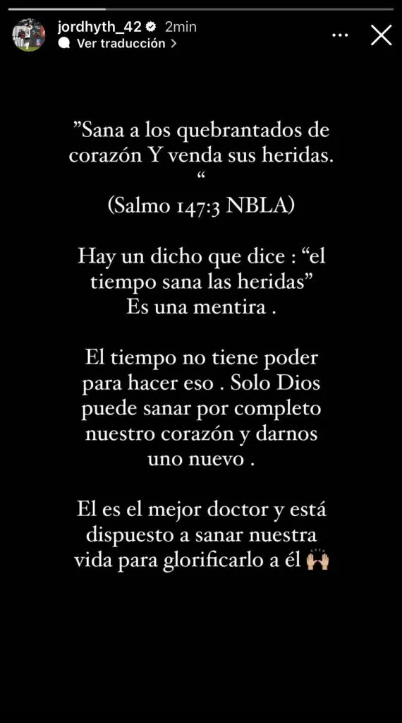 Captura de la historia de Instagram de Jordhy Thompson (@jordhyth_42).