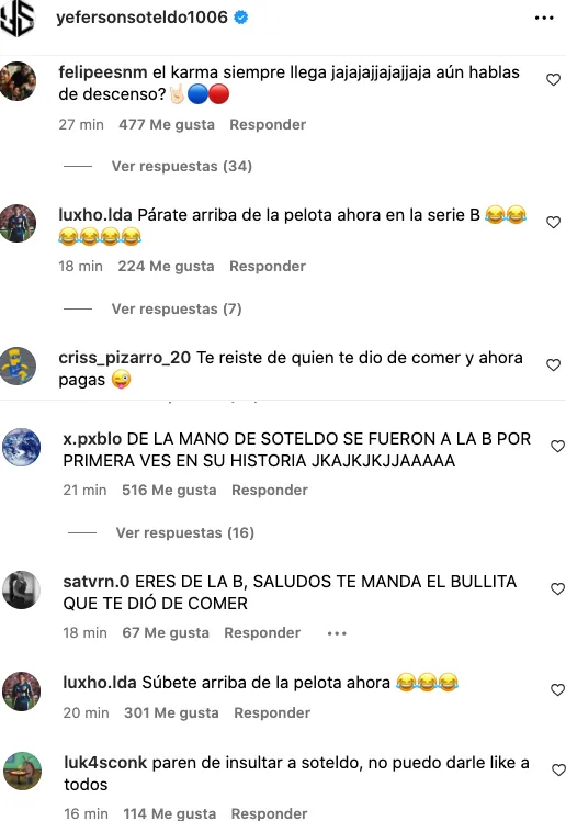 Hinchas de la U se burlaron del descenso de Soteldo