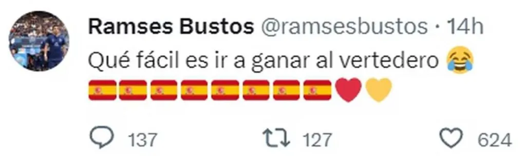 El polémico tuit de Ramsés Bustos | FOTO: Captura