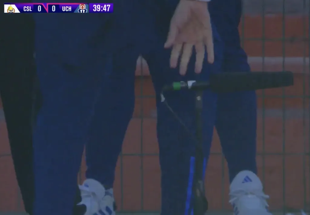 El momento en el que Pellegrino sacó el micrófono de la transmisión de TV (TNT Sports)