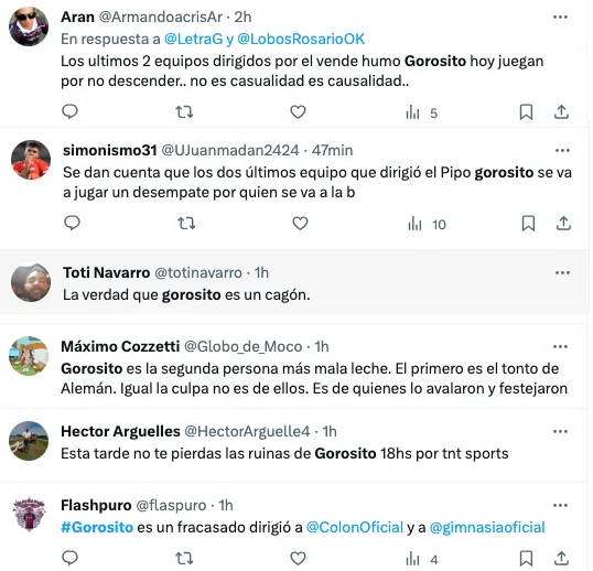 Las fuertes críticas contra Néstor Pipo Gorosito por su pasado en Colón y Gimnasia, equipos que luchan por el descenso.