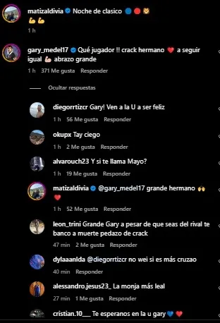 Las reacciones a las palabras de Medel (Instagram)