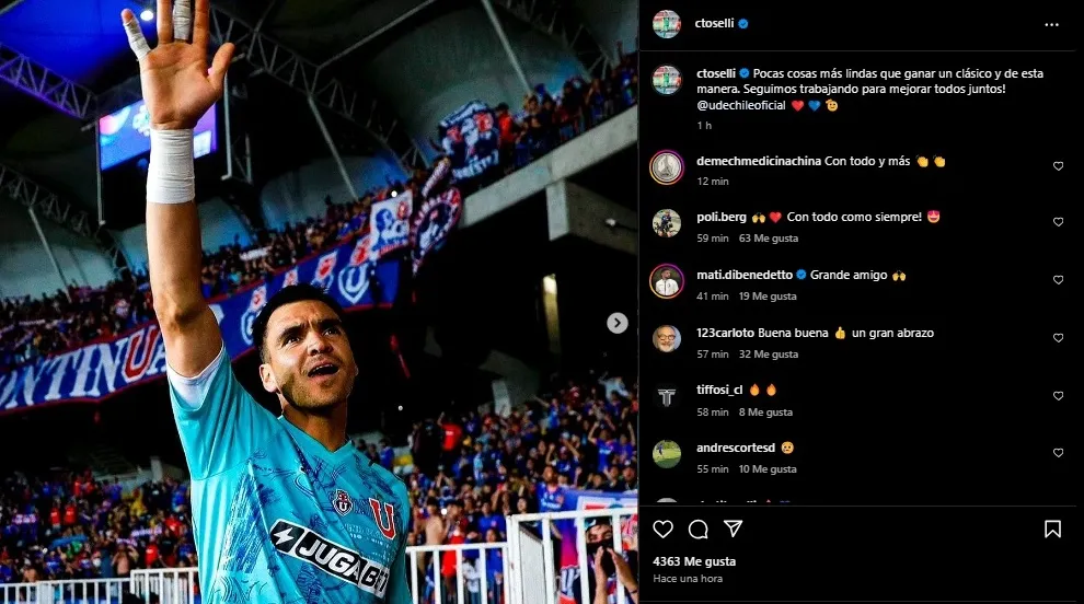 La publicación de Toselli tras el triunfo frente a la UC (Instagram)