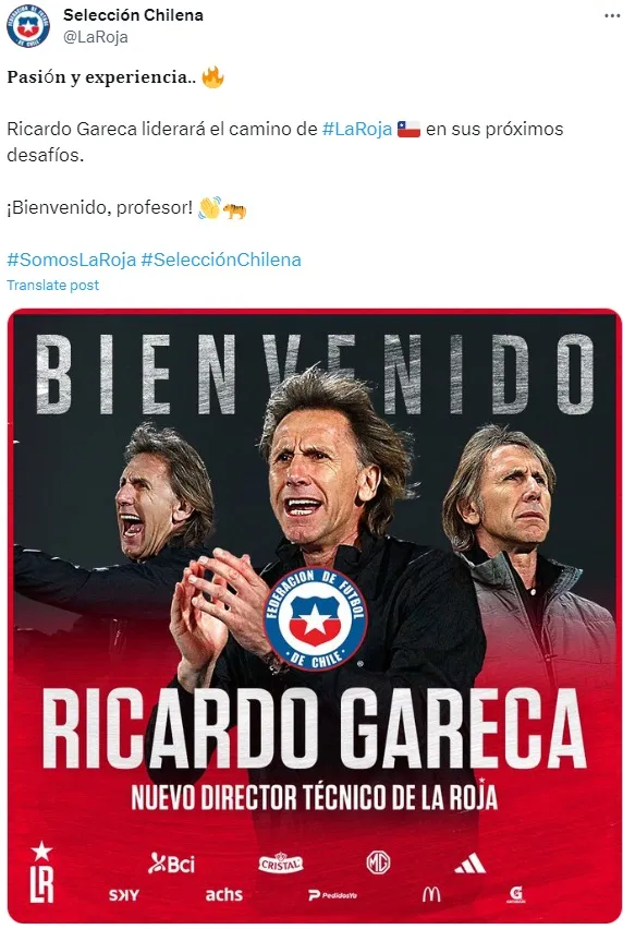 Ricardo Gareca es el nuevo entrenador de la Selección Chilena.