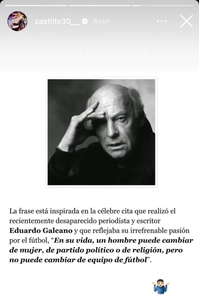 La respuesta de Castillo a Toselli el año pasado (Instagram)