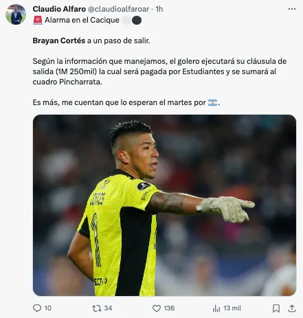 Brayan Cortés se acerca a Estudiantes de la Plata