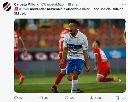 Medios trasandinos indican el interés de River Plate por Aravena
