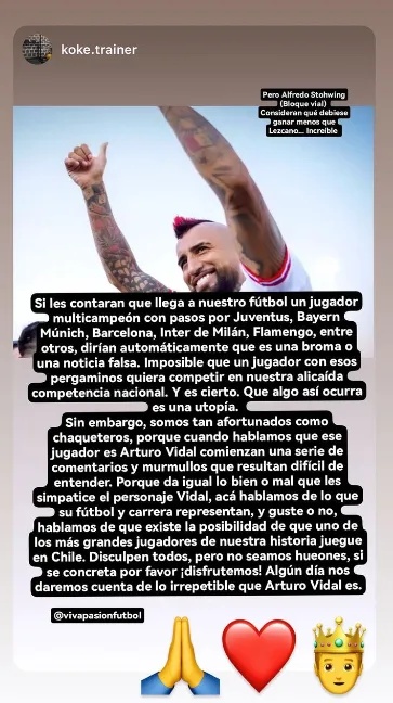 La historia que compartió Arturo Vidal