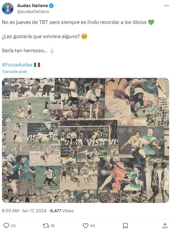 Audax Italiano anticipa el regreso de Carlos Villanueva.