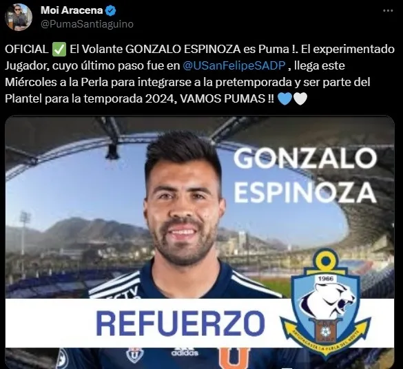 La información sobre la llegada de Espinoza a Antofagasta (Captura X)