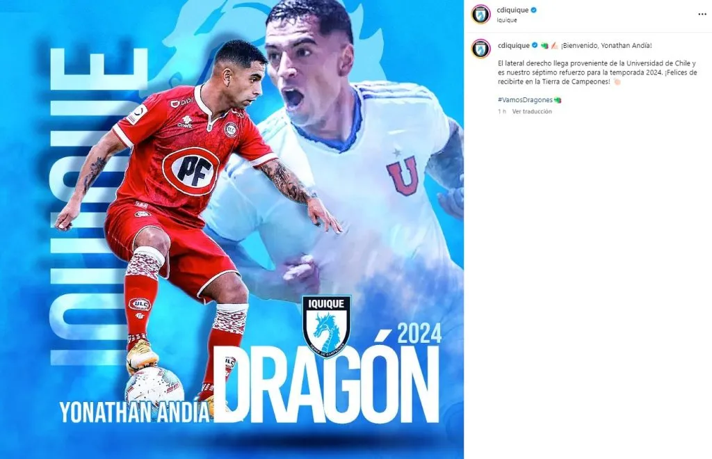 Yonathan Andía es nuevo refuerzo de Deportes Iquique (Foto: cdiquique, Instagram)
