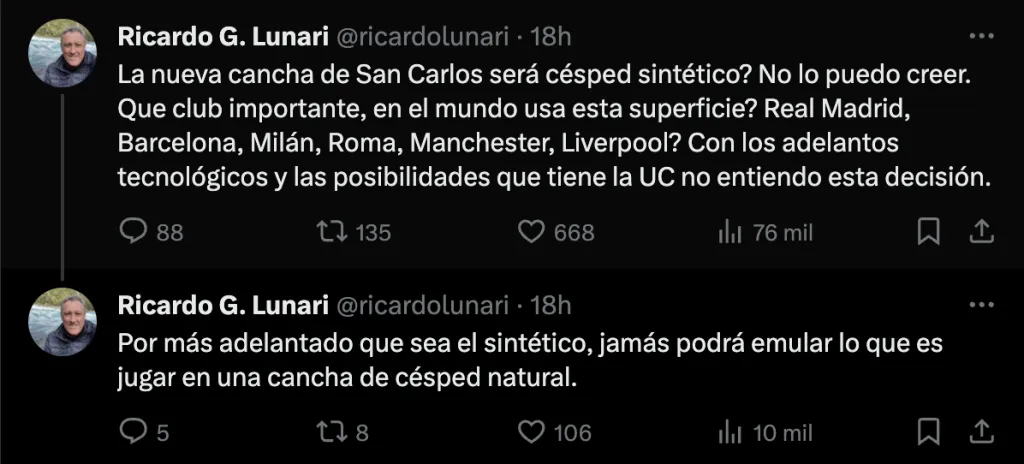 La molestia de Ricardo Lunari con Cruzados