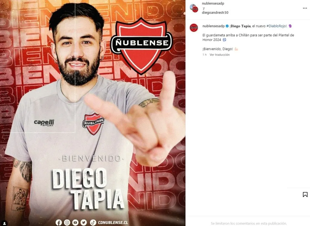 Diego Tapia se incorpora a Ñublense (Foto: ÑublenseSADP)