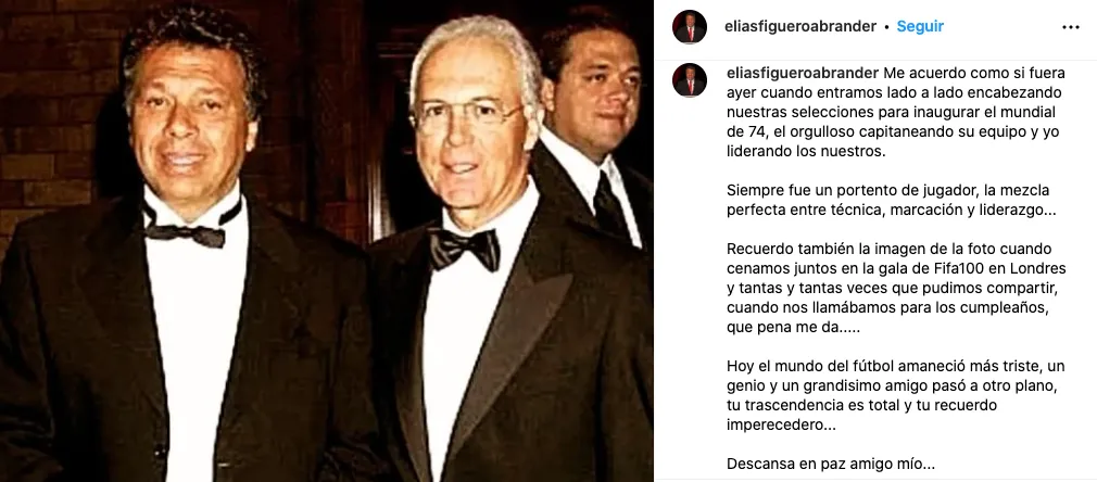 El posteo de Elías Figueroa en homenaje a Franz Beckenbauer