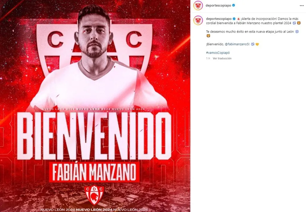 Deportes Copiapó fichó a Fabián Manzano.