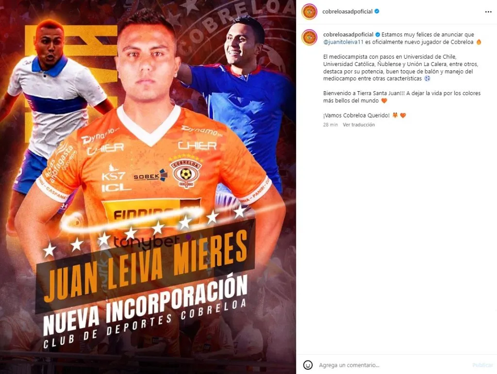 Juan Leiva llega a reforzar a Cobreloa (Foto: CobreloaSADP)