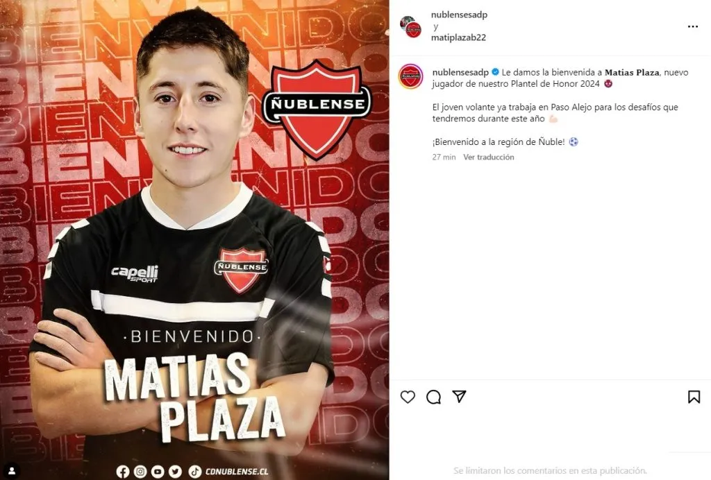 Ñublense fichó a Matías Plaza (Foto: Ñublense SADP)