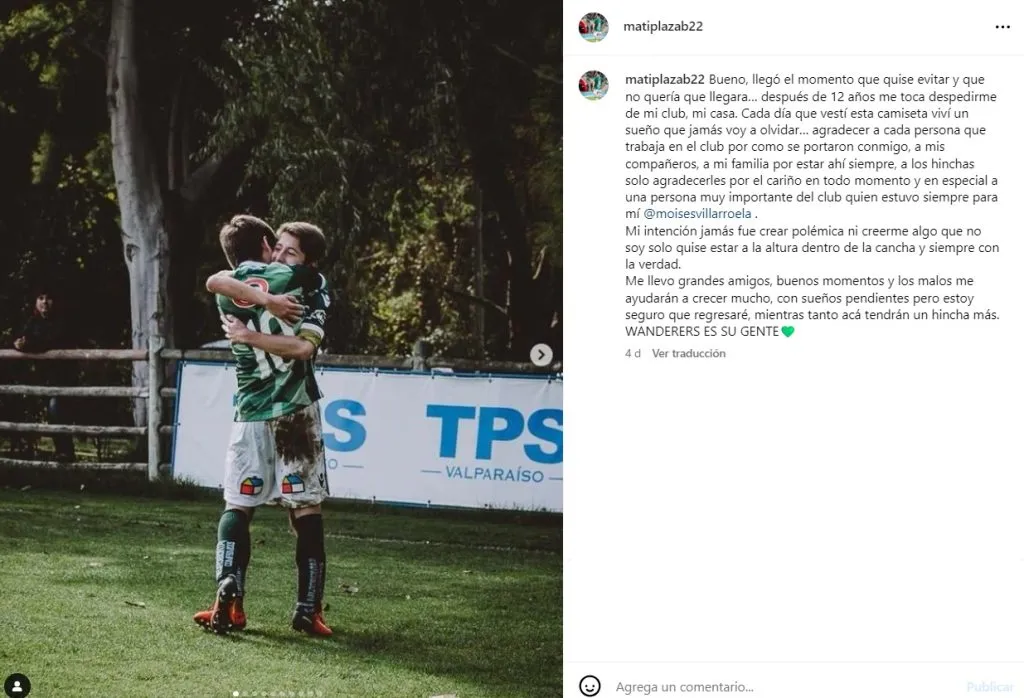 La despedida de Matías Plaza de Santiago Wanderers.