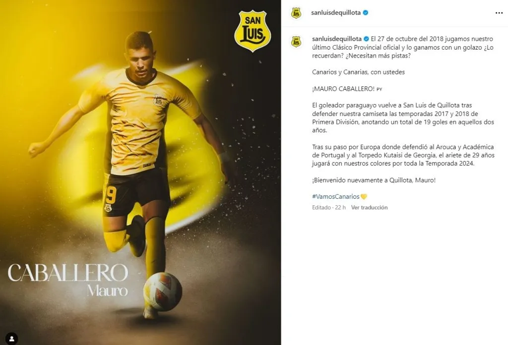 San Luis anuncia la incorporación de Mauro Caballero