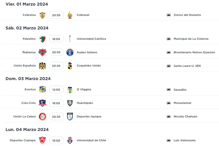 Así figura la fecha 3 según la ANFP. Pero el duelo entre Everton y O’Higgins cambiaría para el sábado 2 de marzo.