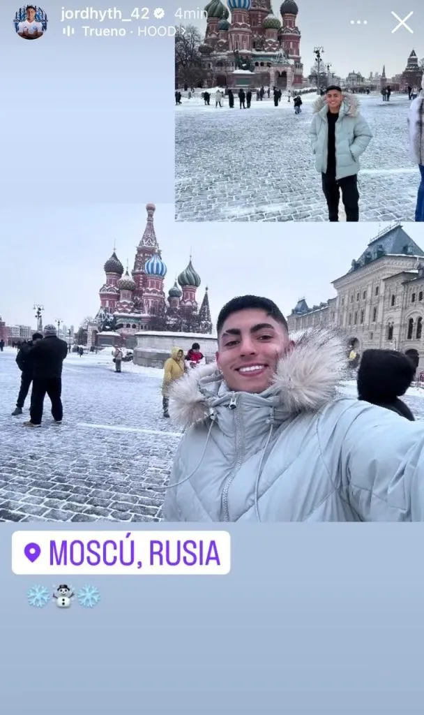 Captura de la historia de Instagram de Jordhy Thompson en Moscú.