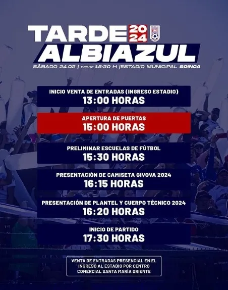 El cronograma de la “Tarde Blanquiazul” (Instagram)