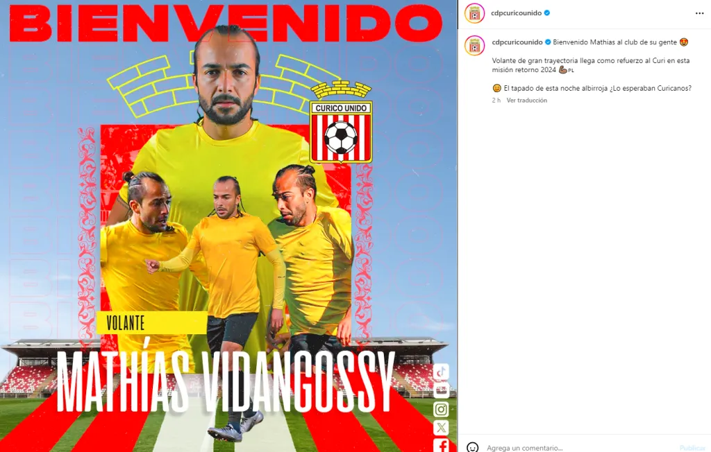 Mathías Vidangossy es nuevo refuerzo de Curicó Unido.