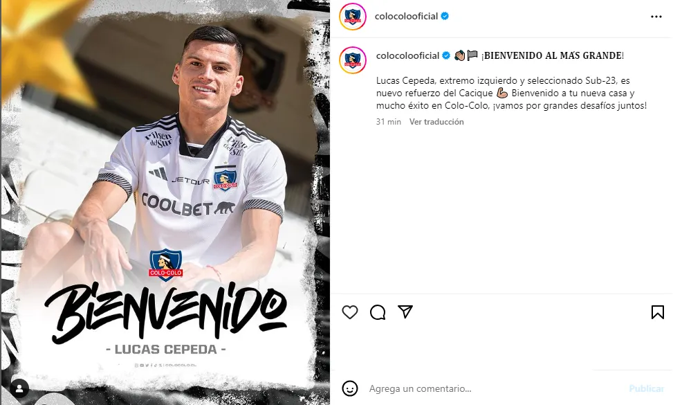 Lucas Cepeda es el segundo refuerzo de Colo Colo para la temporada 2024.