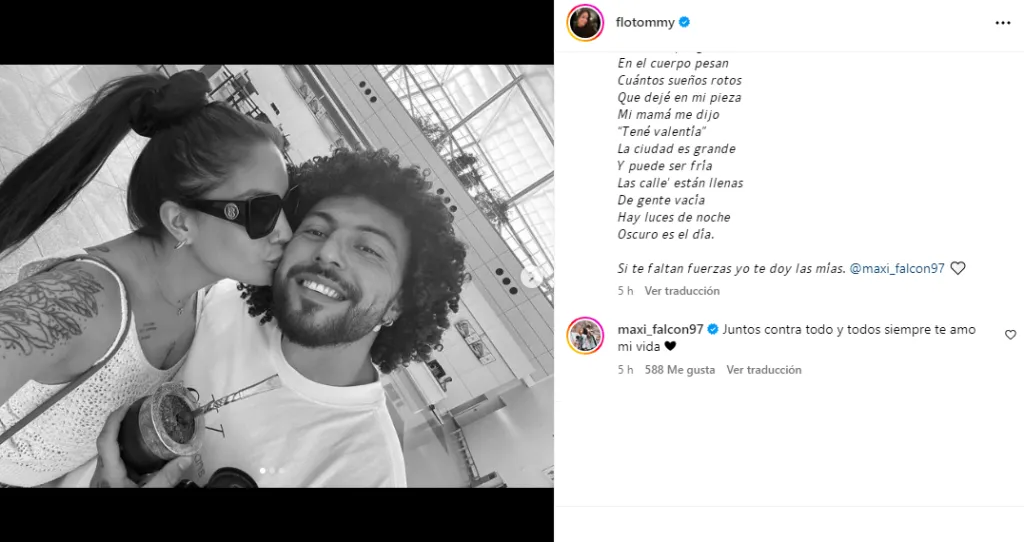 Maximiliano Falcón reacciona al apoyo de su esposa, Florencia Pouso.