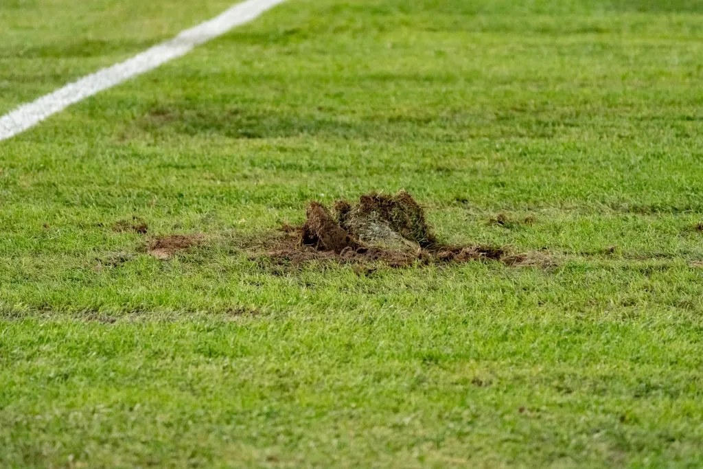Así terminó la cancha del Estadio Monumental tras el partido del pasado miércoles entre Colo Colo y Sportivo Trinidense por Copa Libertadores. (Foto: Guillermo Salazar)
