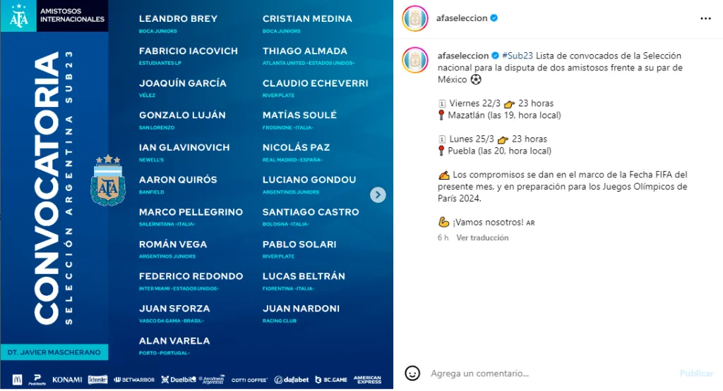 Pablo Solari fue citado a la Selección Argentina Sub-23.