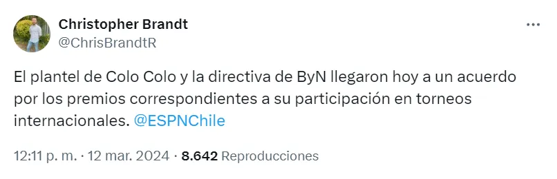 Captura de la publicación en X del periodista Christopher Brandt.