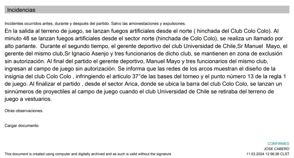 Estas son las incidencias del Superclásico que anotó en su informe el árbitro José Cabero.