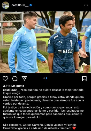 El posteo de Nico Castillo en Instagram