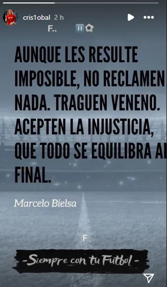 El mensaje de Cristóbal Campos en sus redes sociales.