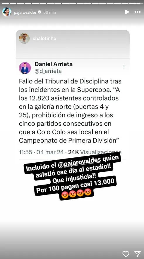 Jaime Valdés está al tanto de la sanción a 12.820 asistentes a la galería norte en la Supercopa.