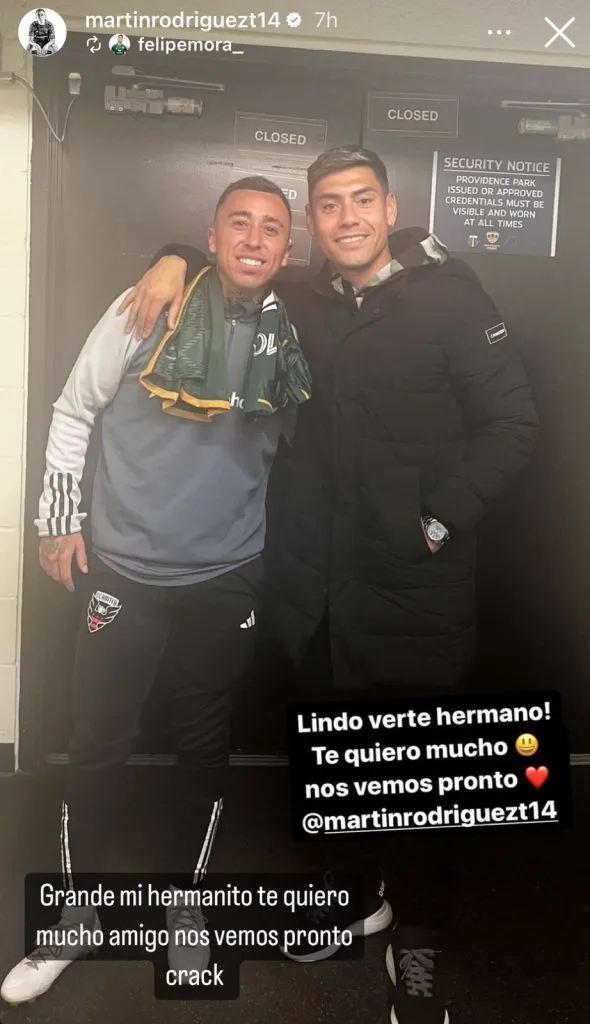 Captura de la historia de Instagram que compartieron Martín Rodríguez y Felipe Mora.