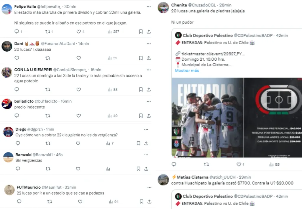 Los hinchas reclamaron por el precio de las entradas para los fanáticos de Universidad de Chile.