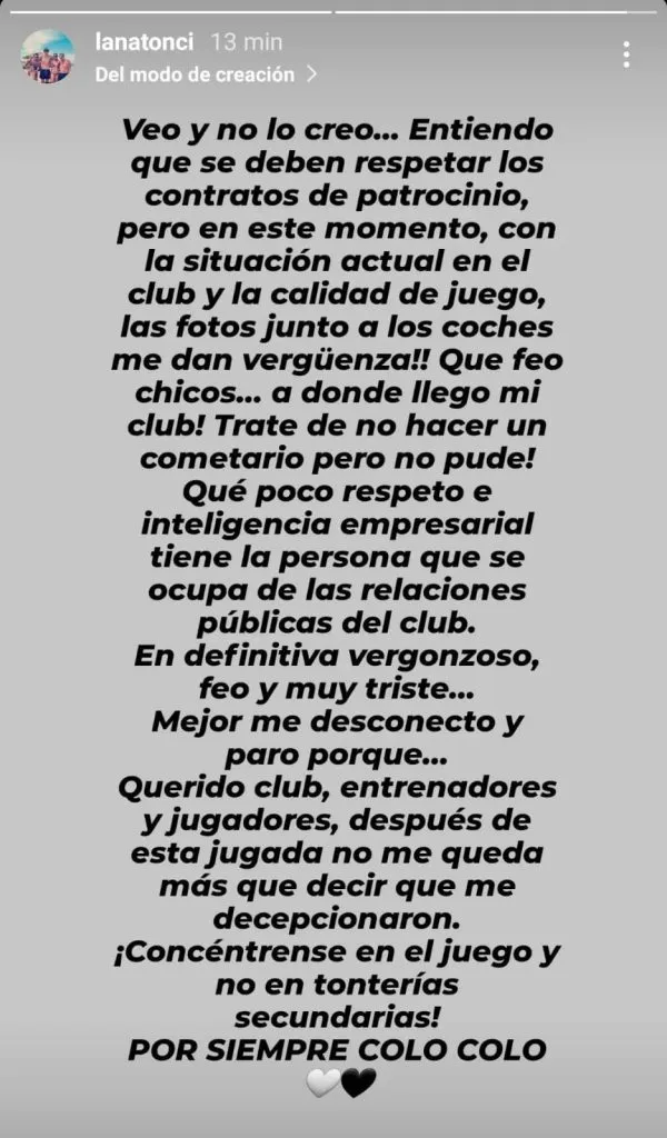 Captura de la historia de Instagram de Lana Jozic.