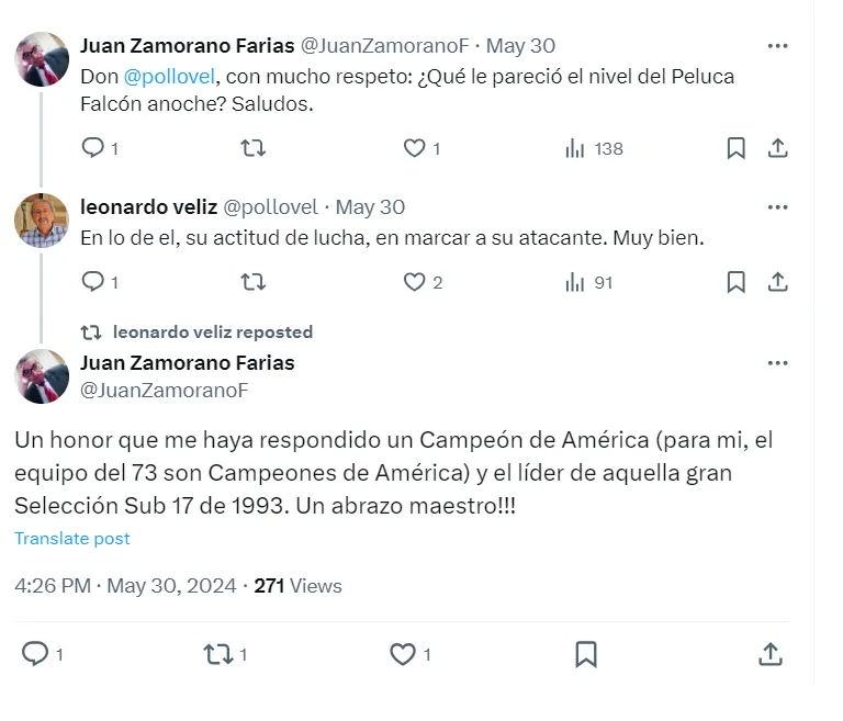 Leonardo Véliz elogió a Maximiliano Falcón. (Foto: X)